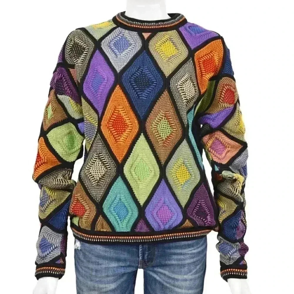Vintage Sweater 90's Tundra Canada Knit Colorful 3D Diamond Coogie Style Large